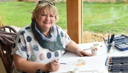 Emma Sutton in her studio at Mosney Mill website